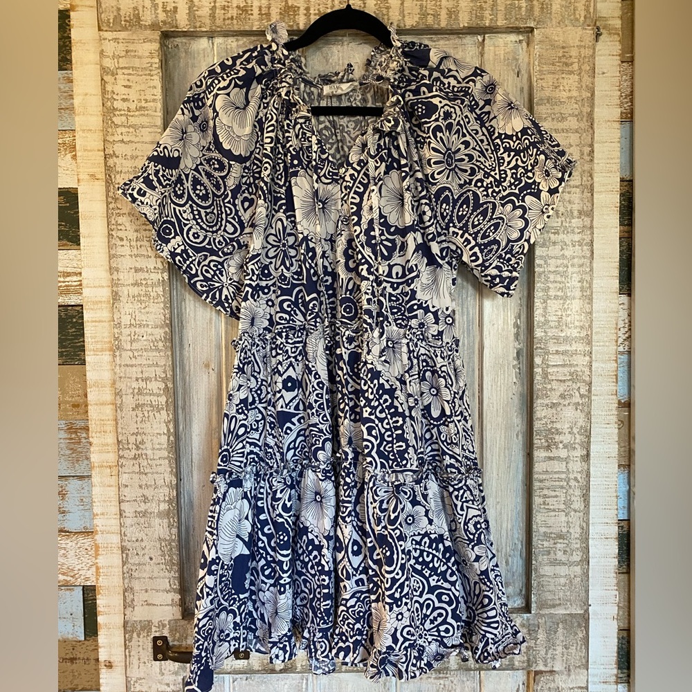 EUC Tuckernuck (Hyacinth House) Blue Floral Thea Mini Dress, Sz Med